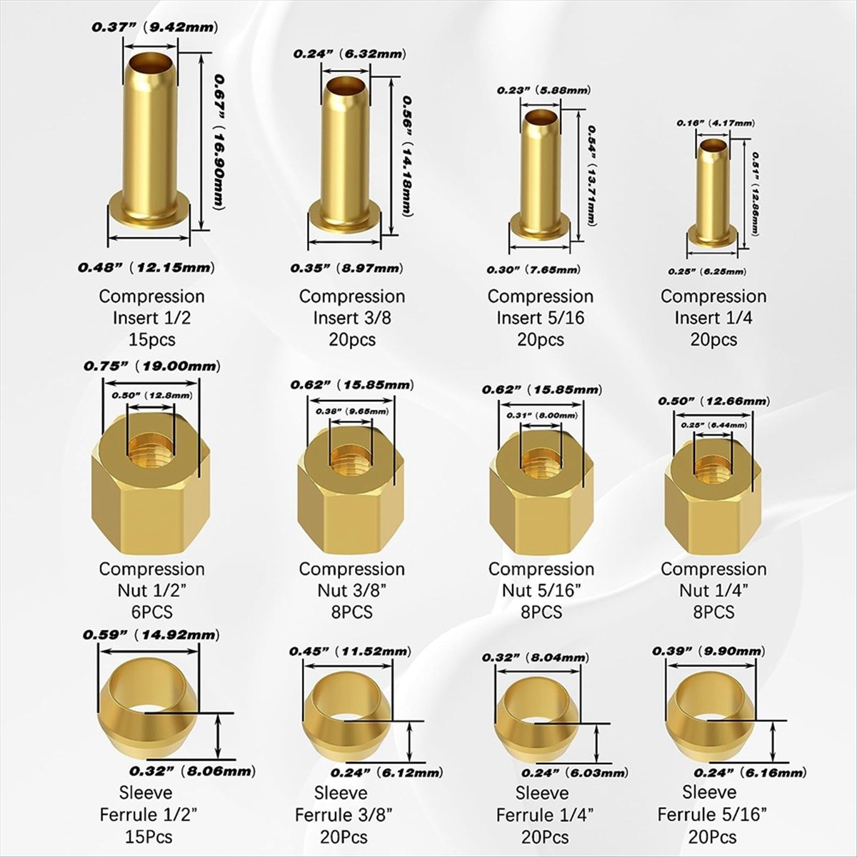 Compression Fitting Brass - Zestaw złączek kompresyjnych AT16, 180 sztuk
